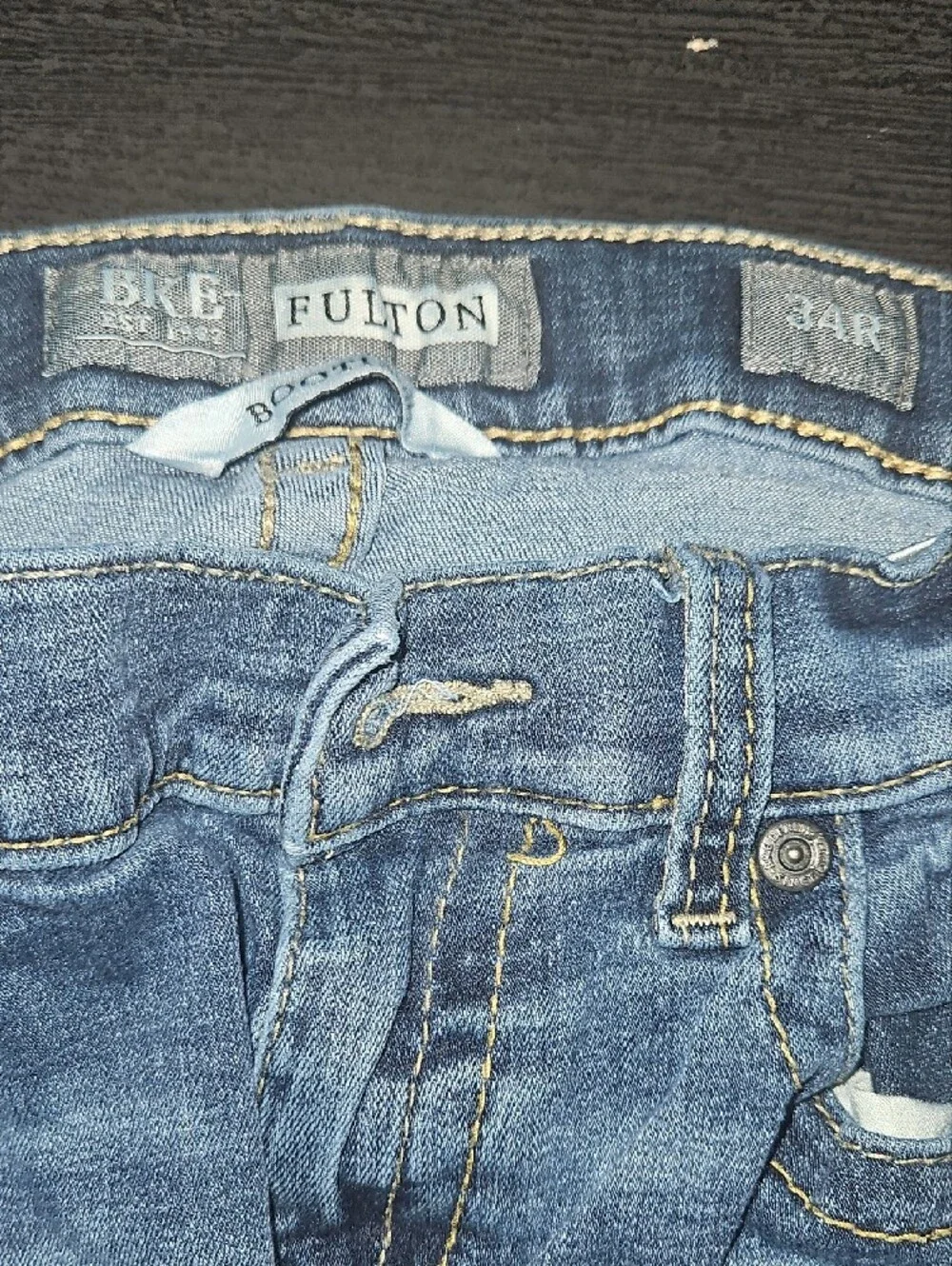 BKE Fulton Light Blue Denim Jeans with Leather Logo Patch